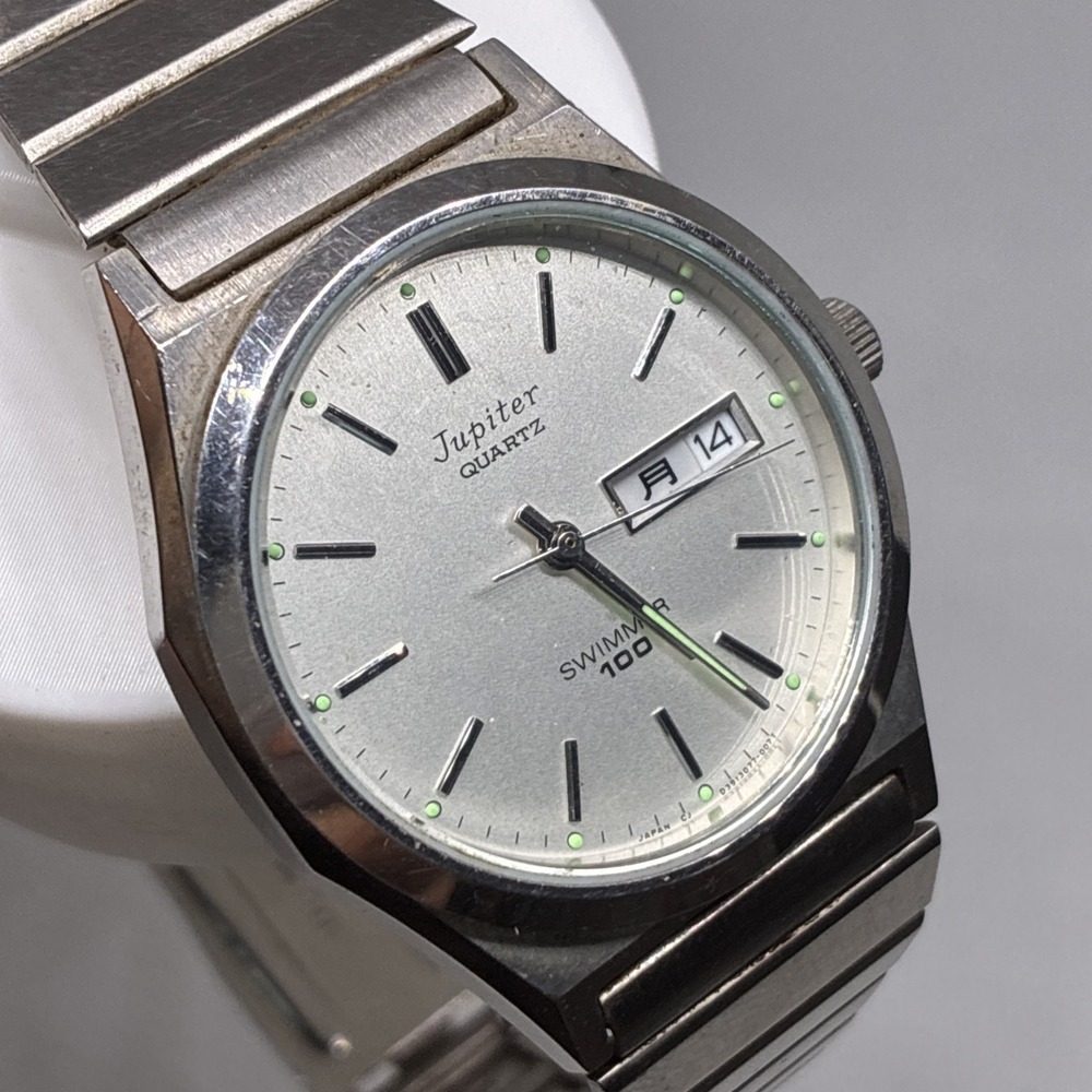 Orient Jupiter Swimmer Watch Men 35mm White Dial Silver Daydate D39307 - Works!